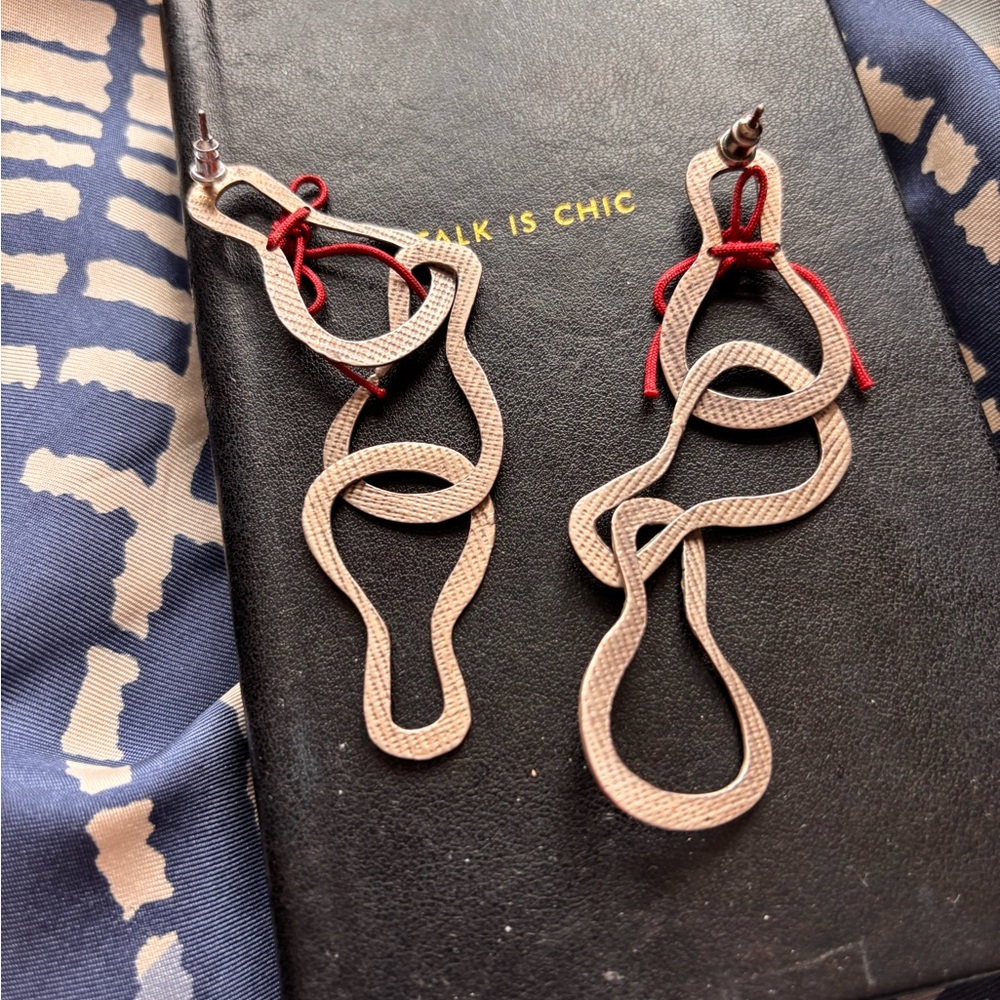 Martha Sturdy Rare Earrings Art-to-Wear Sterling Texture Drop 80s Red Cord #VTG